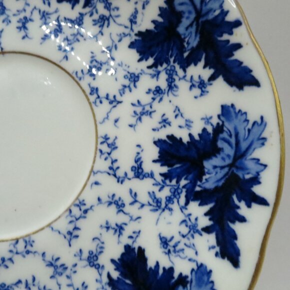 Coalport Cream Soup Bouillon Cup Saucer Set of 2 Blue White Leaves Ivy 5590K - Picture 8 of 15
